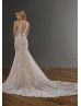 Sexy Halter Beaded Ivory Lace Tulle Keyhole Back Wedding Dress